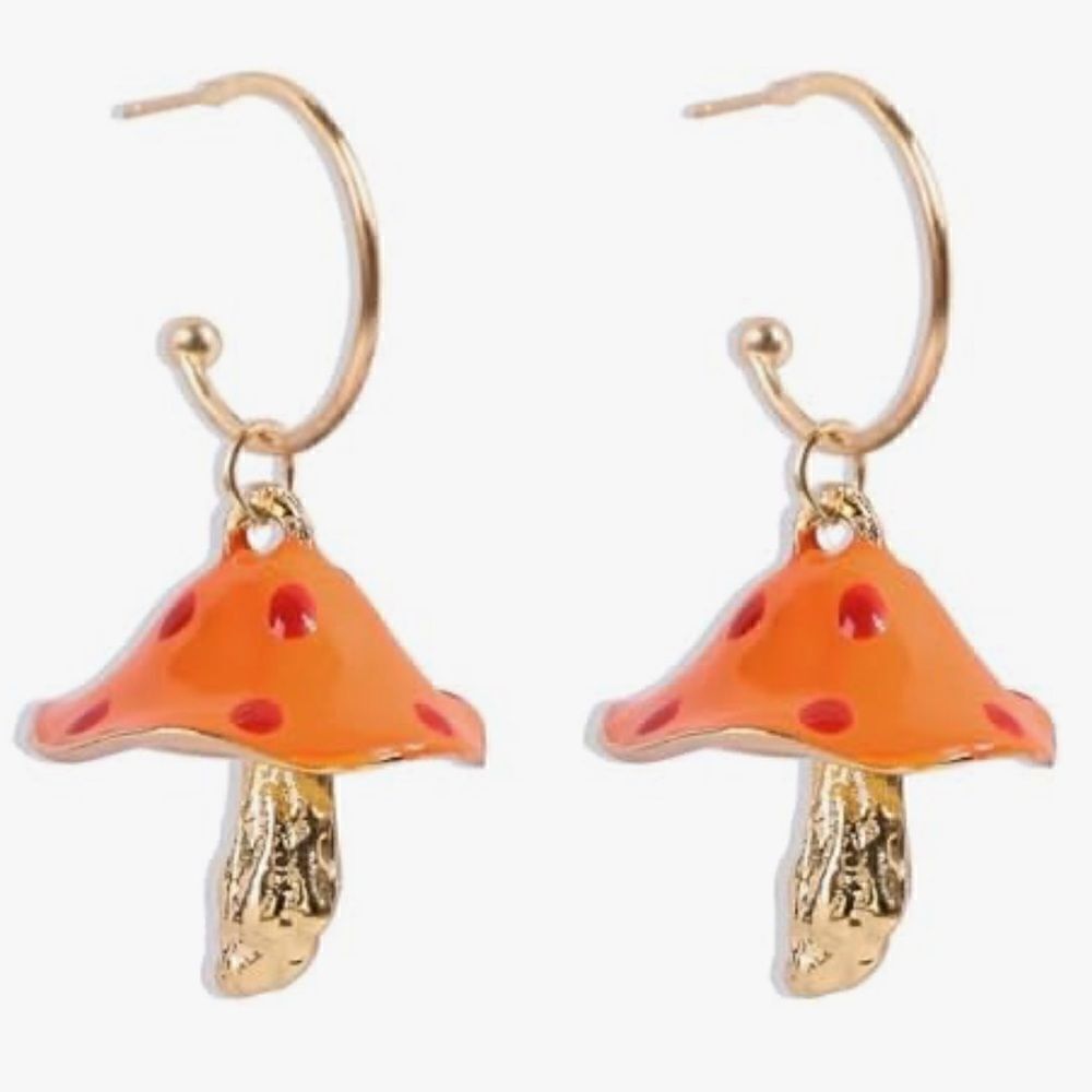 Orange mushroom hoop earrings M204